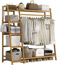 Bamboo Clothing Garment Rack Frame Portable W...