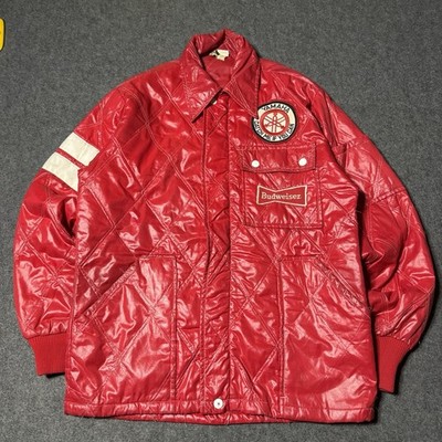 VTG 70s Yamaha Budweiser RARE Quilted Jacket Mens L 21x27 Racing Outdoor *FLAWS