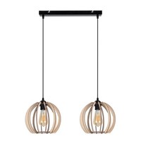Pendelleuchte Schwarz E27 Holz Metall 2-Flammig Esstisch HäNgelampe 60 Cm Lang