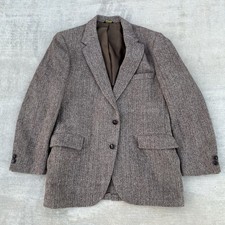 Vintage Harris Tweed Sport Coat Mens 44 Brown Herringbone Blazer Check measure 