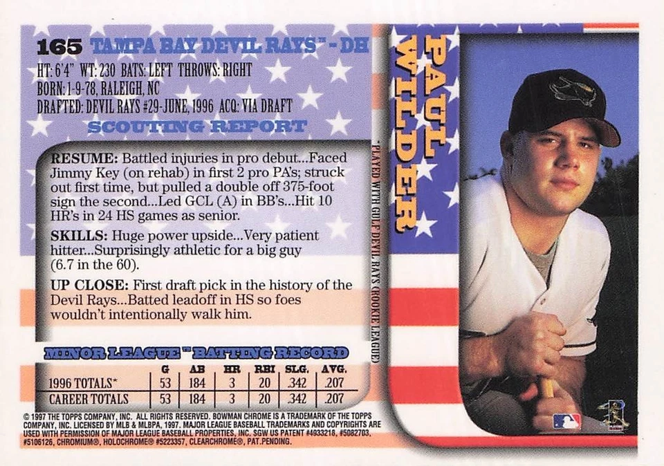 1997 Bowman Chrome #165 Paul Wilder International Refractors - Image 2 of 2