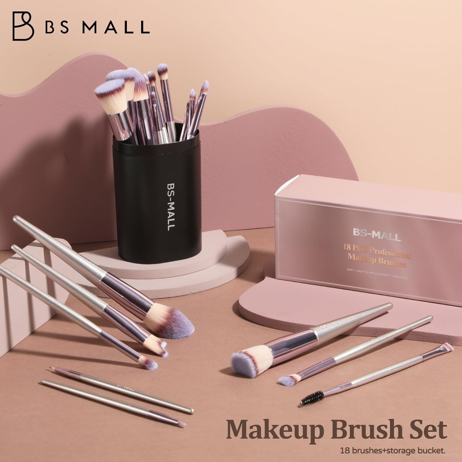 BS-MALL Makeup Brush Set 18 Pcs Premium Synthetic Foundation Powder Eye Shadow