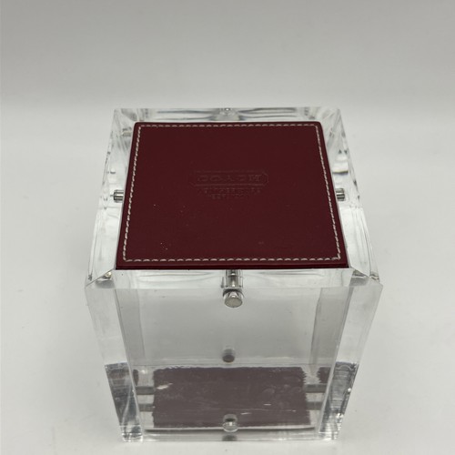 Vintage Coach Leatherware Acrylic Photo Cube Paperweight Desk Accessory Burgundy