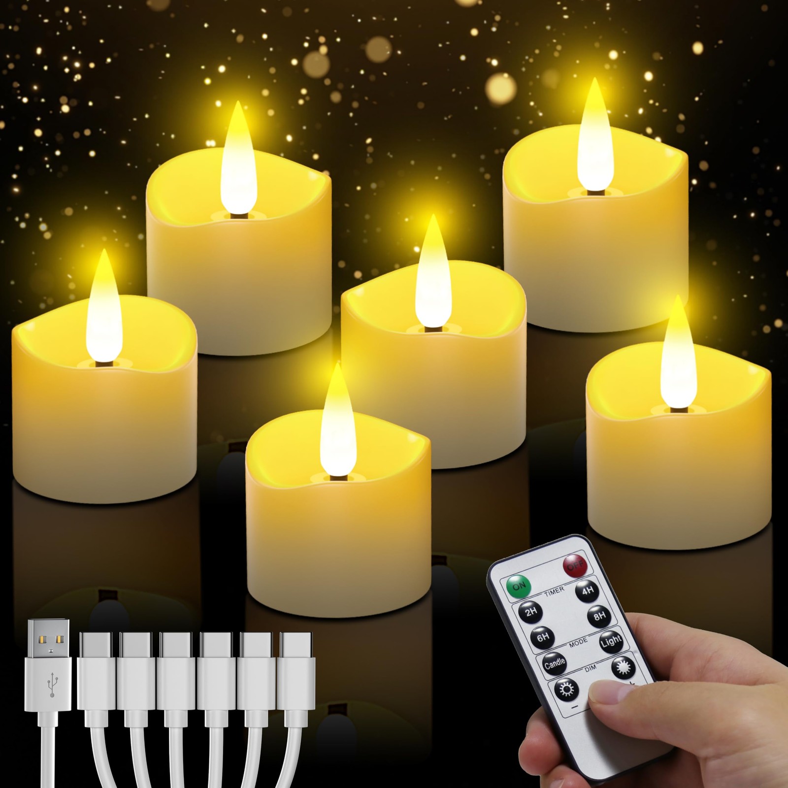Set 6 Candele LED Professionali daphomeu - Ricarica USB-C e Timer