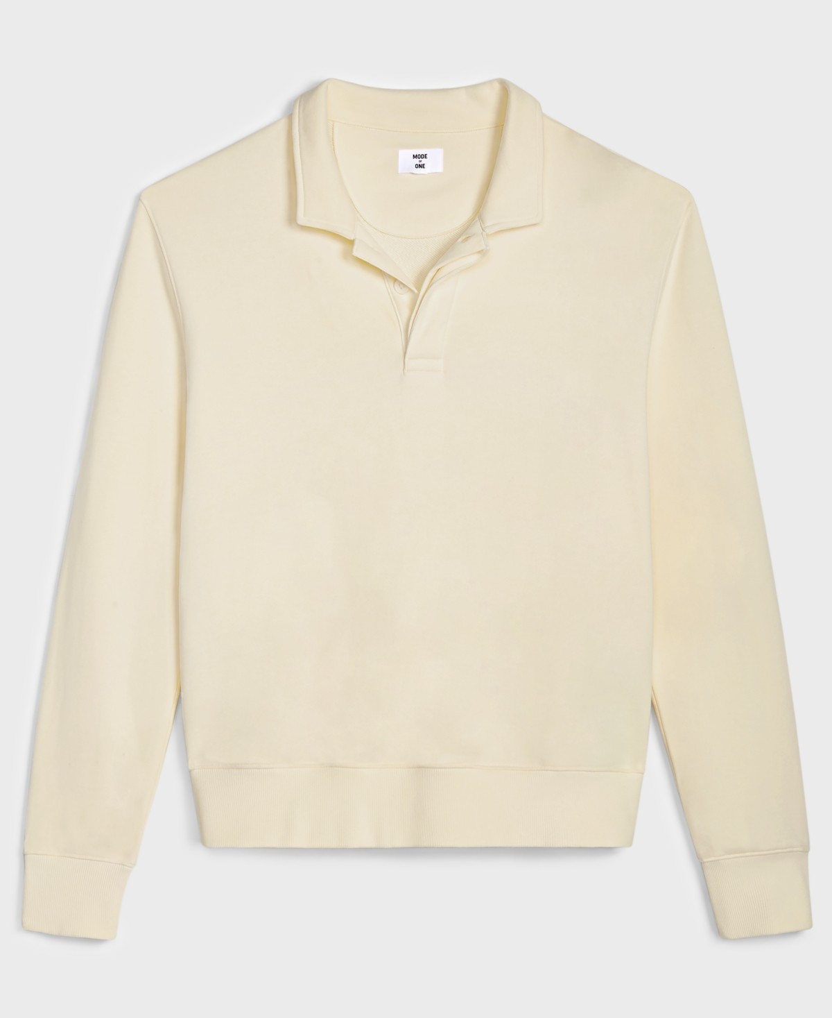 Mode of One Mens Relaxed-Fit Long-Sleeve French Terry Polo Shirt Vanilla Medium 5790₽