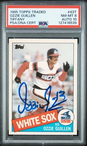 1985 Topps Traded TIFFANY Ozzie Guillen SIGNED RC Rookie Card PSA 8 10 AUTOGRAPH