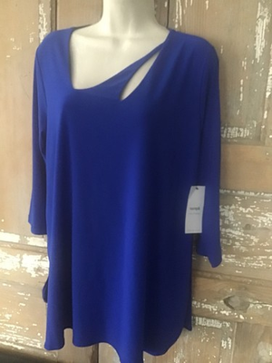 #ad NWT $165 Sympli Slant Keyhole Top 3 4 Sleeve Blue Size 14 Stretch $59.00
