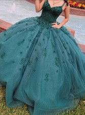 Green Strapless Sweetheart Tulle Ballgown Prom Dress Beaded Sequin Bow 2