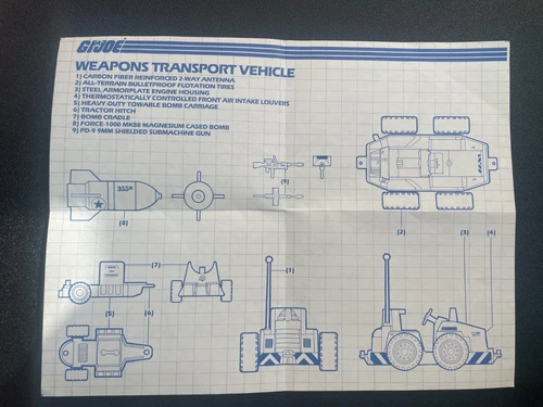 1985 GI JOE Weapons Transport Vehicle Original Blueprints Instructions