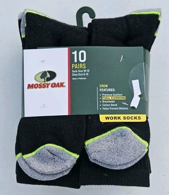 Mossy Oak Men's 10 Pair Crew Extra Cushion Moist Wicking Socks Size 10-13 NEW