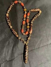 Rare Tibetan Old Agate Dzi Beads Necklaces W/Agate Dzi 9Eyed Bead Pendant