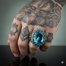 925 Sterling Silver Aquamarine Stone Ottoman Turkish Handmade Men's Ring