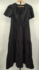 Quince Women 100% Organic Cotton Poplin Tiered Maxi Dress Black M