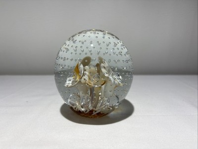 Vintage Joe St. Clair Art Glass Controlled Bubbles and floral design Paperweight