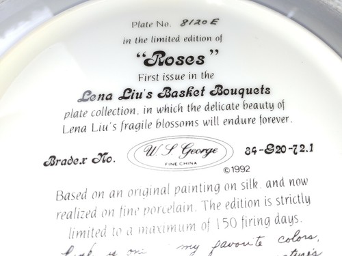 W.L. George Limited Edition Plate Lena Liu's Basket Bouquets Collection "Roses" - Picture 10 of 10