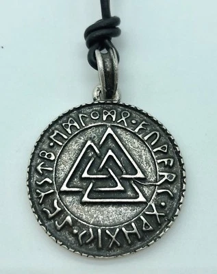 Lederband Valknut Odinsknoten Runenring Anhänger Odin Götter Kette Asatru  K26.9