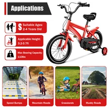 14 Inch Kids Bike Children Boys Girls Bicycle Bike Red with Training Wheels
