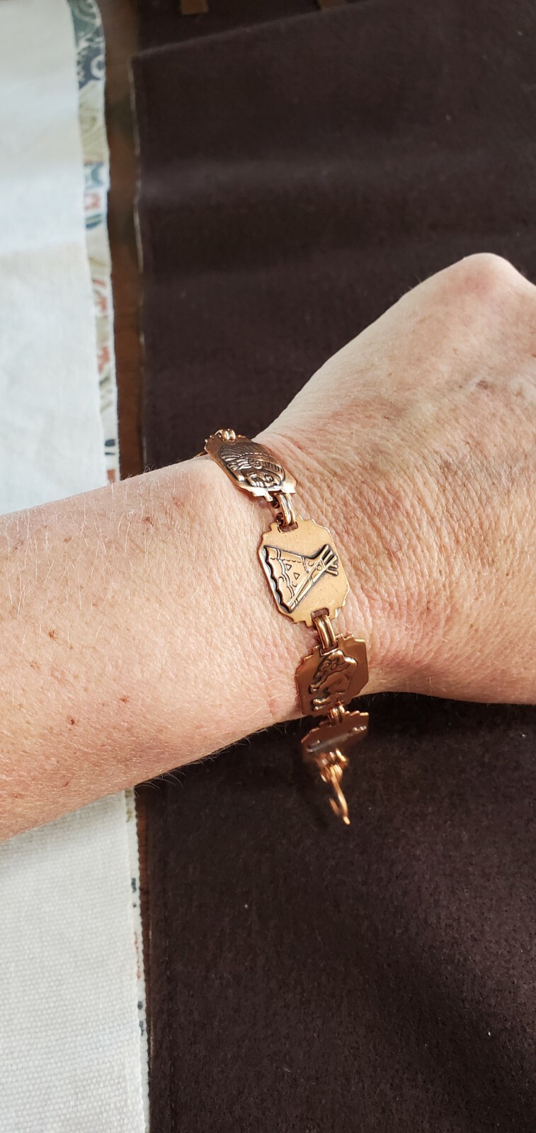 Solid COPPER BRACELET 7.5" Native American Stampe… - image 1