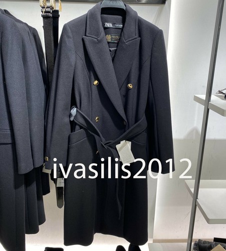 NUOVA Donna Zara Misto Lana Lunga Cappotto con Cintura Nera XS-XXL 8343/744  | eBay