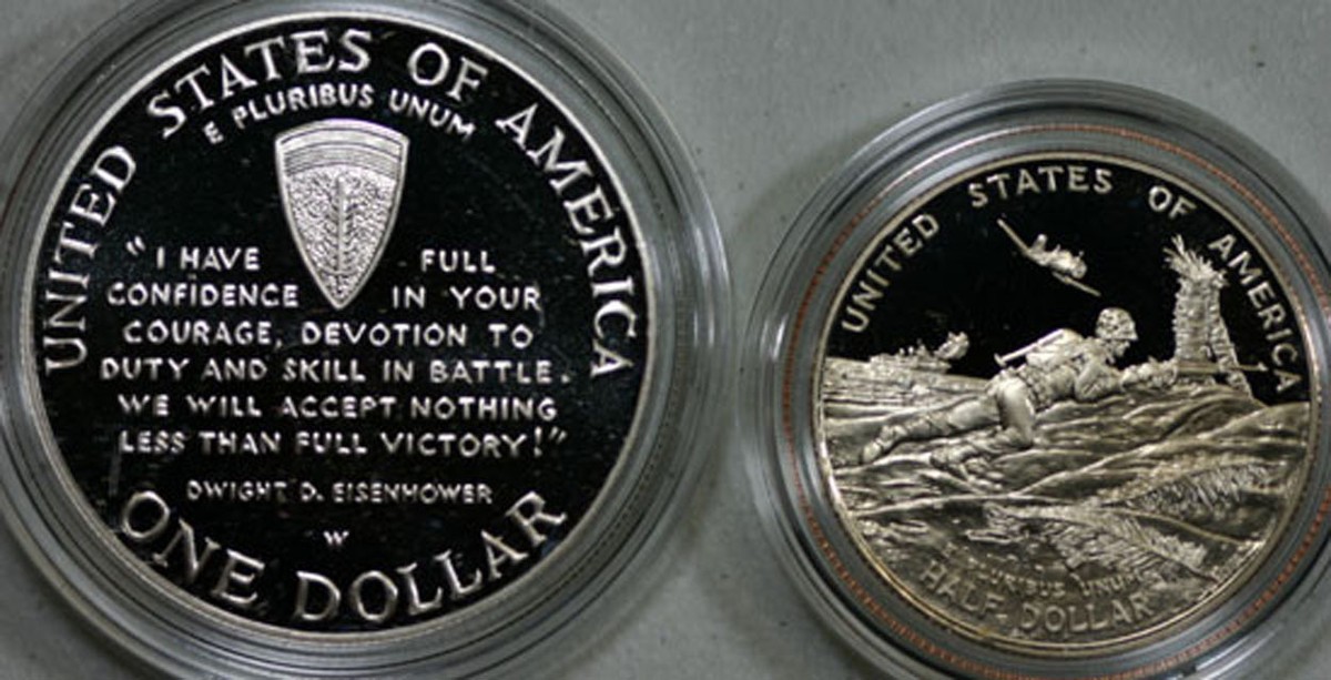 1993 World War II 50th 1991-1995 WWII Proof 2 Coin Silver Dollar