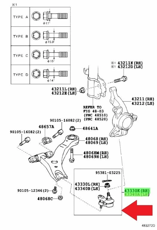 Conjunto de rótula inferior delantera derecha izquierda OEM Toyota Lexus ES200/250/300h/350 nuevo Foto 2 de 4