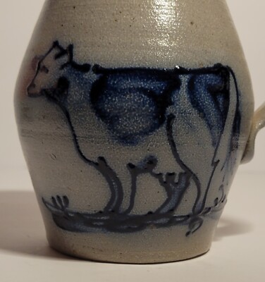 Vintage 1987 Rowe Pottery Works Cow Pitcher / Jug Salt Glaze