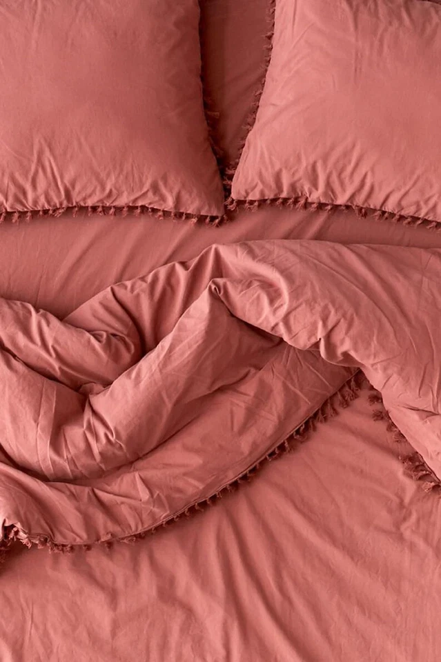 Algodão lavado vermelho pálido 3 peças capa de edredom boho queen uo roupa de cama pedra lavada - Imagem 4 de 4