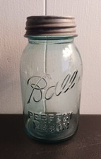 Vintage #9 Aqua Blue Quart Ball Mason Fruit Canning Jar w/Zinc Lid Primitive