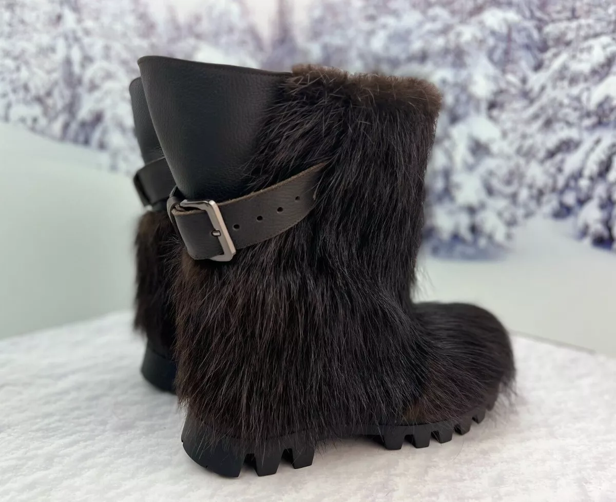 Genuine High Fur Winter boots,mukluks, Snow Furry Yeti Boots, Light Brown/White Colour Fur Boots