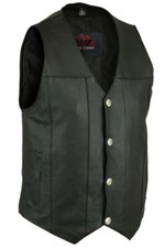 Mens Motorcycle Leather Vest Biker Vest w/ Plain Sides Design  Concealed Pocket