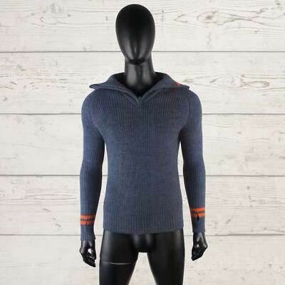 DEVOLD Herren Varde Subsea 1/4 Zip Neck Blau Pullover Sweater Pulli 100% Wolle S