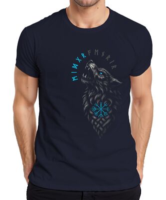 Wikinger Wolf nordisch Vegvisir Runen Valhalla Fenrir Kompass Herren T-Shirt