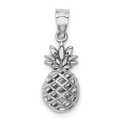 Lex & Lu 14k Weißgold Weiß Poliert 3D Ananas Anhänger