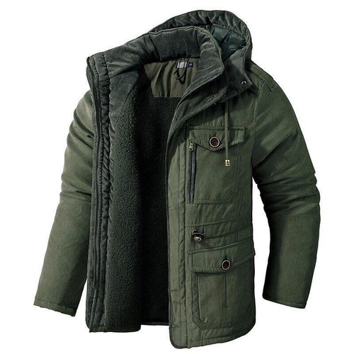 Giubbotto uomo spesso imbottito con cappuccio outdoor casual caldo invernale parka pile cappotto - Foto 12 di 17