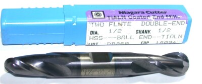 Niagara 18094 1/2'' 1/2'' Shank 2 Flute HSS TiALN Coated Ball Double End Mill New
