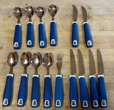15 PCS Adaptive Disability Handicap Eating Utensils for Hand Tremors Blue CLEAN