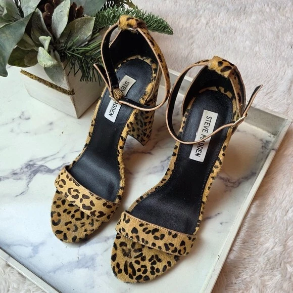 Sandalia Steve Madden Talla 8.5 Carrson Animal Print Pelo de becerro Tacón Bloque Elegante Foto 3 de 4