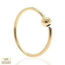 14k Solid Yellow Gold Fixed Bead Hoops Piercing Twist to Open