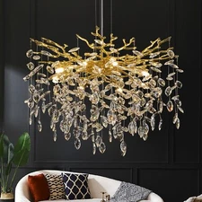 Modern Tree Branch Chandelier Luxury Gold Crystal Pendant Lighting 23.6" Cont...