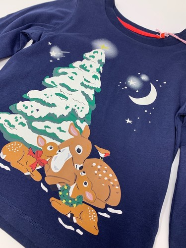 Neu mit Etikett Mini Boden Kinder 3-4 blau Weihnachtsbaum leuchten im Dunkeln langarmiges Shirt - Bild 2 von 9