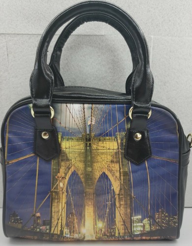 Brooklyn Bridge at Night New York City Print Damen Handtasche Umhängetasche schwarz - Bild 2 von 6
