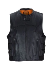 Men's Concealed Carry Leather Motorcycle Swat Vest with Straps SOFT LEATHER!
