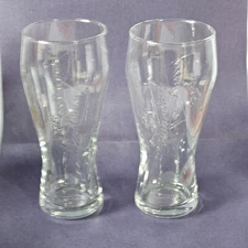 Lot of 2 Budweiser Embossed Bowtie Crown Logo Beer Glasses 16oz 7 3/8" Tall
