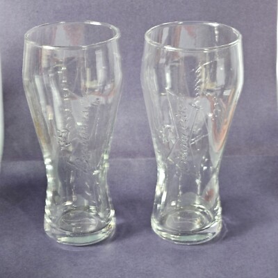 Lot of 2 Budweiser Embossed Bowtie Crown Logo Beer Glasses 16oz 7 3/8'' Tall