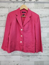 Chaps 100% Linen Jacket Blazer Patch Pockets Pink Womens 6 Business