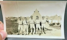 WWII - Snapshot Photo - 5 Soldiers in Uniform, Standing in Front of Tents