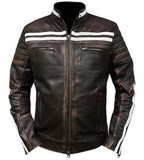 Herren Vintage Motorrad Schwarz Biker Retro Moto Distressed Echt Leder Jacke