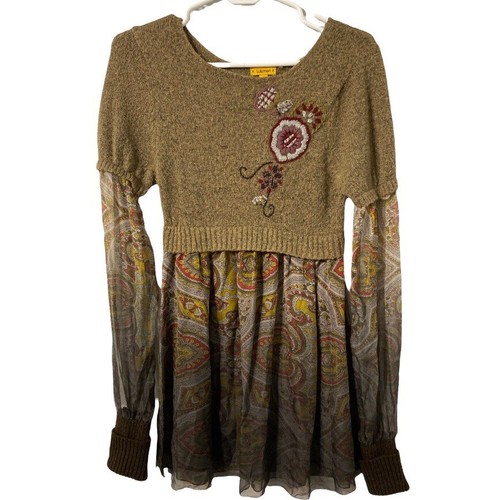 Lulumari by Anthropologie Langarm Pullover Double Chiffon Kleid oliv Gr. M