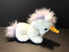 UNICORN VINTAGE 1982 DAKIN PLUSH ORANGE HORN WHITE LAVENDER PURPLE SMALL 6 X 6