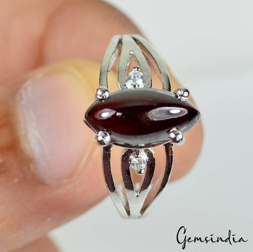 Anillo de plata de ley 925 con piedras preciosas granate rojo natural tamaño 6,5 EE. UU. Joyería para mujer - Imagen 7 de 9